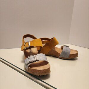 Mephisto Cork Platform Yellow & Blue Wedge Sandals